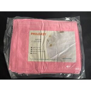 Phileasy Pink Sheer Curtains 2 Pack Light Filtering 140 Inch Long Panels NEW